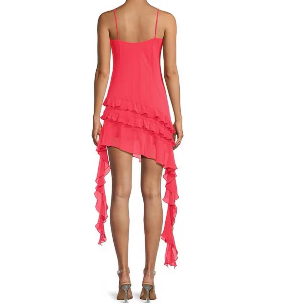 NWT Gianni Bini Sz 6 Y2K Pink Chiffon Ruffle Asymmetric Fairy Bias Cut Dress - Picture 2 of 11